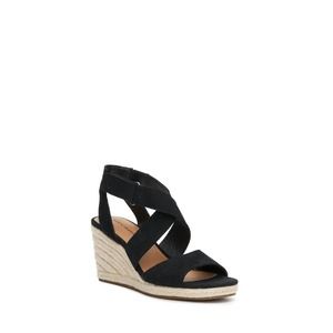 NIB Lucky Brand Mendona Black Suede Espadrille Wedge Sandals Women's Size 7.5.